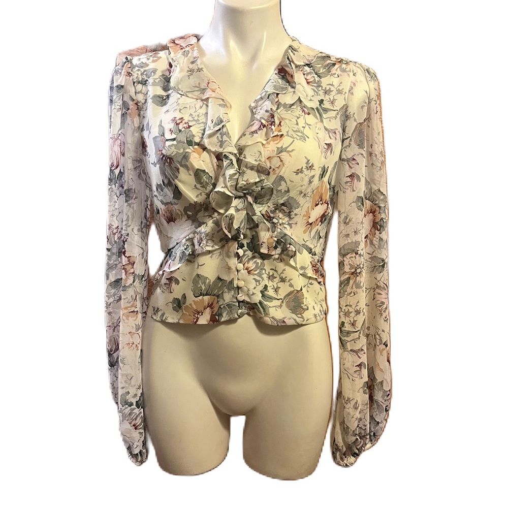 Revolve/Bardot floral long sleeve ruffled  blouse - Picture 5 of 14